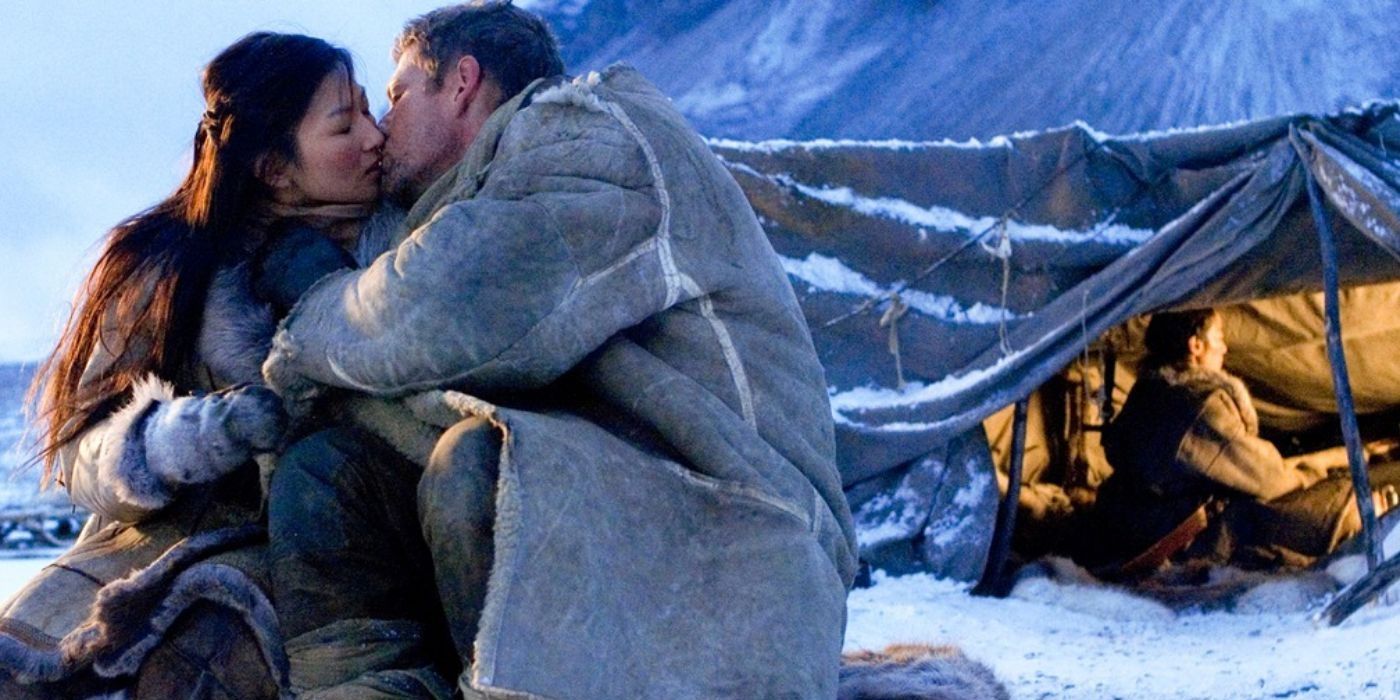 far north showing Sean Bean and Michelle Krusiec kissing 