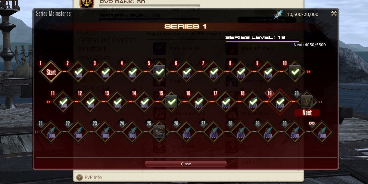 the window is displaying the rewards gained and yet to gain in the series 1 malmstones from player versus player matches in final fantasy 14