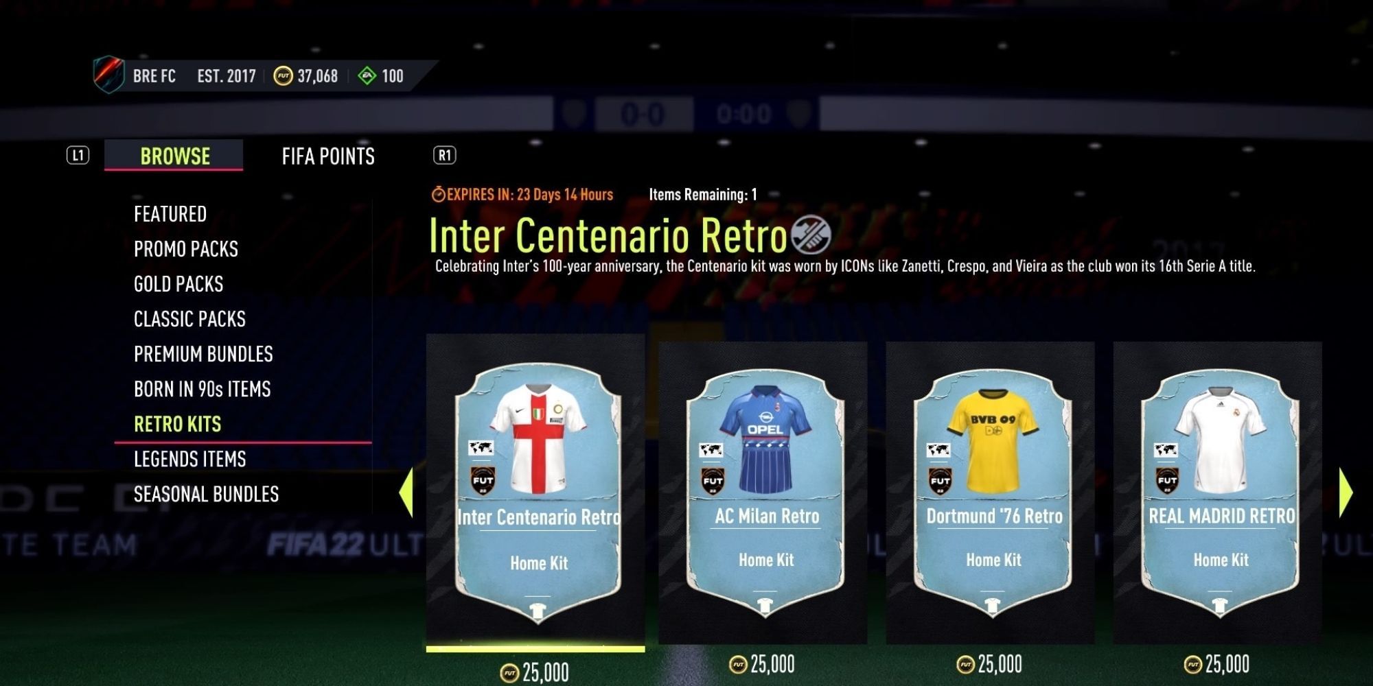 Различные ретро-формы доступны в магазине FIFA 22 FUT.