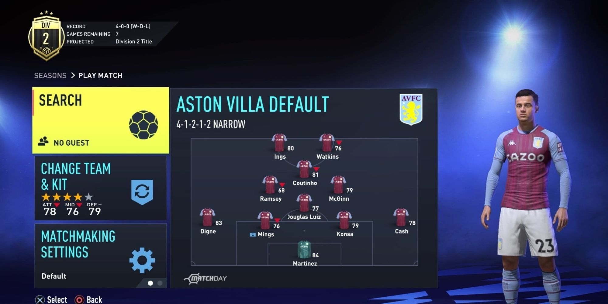 Aston Villa on FIFA 22 Online Seasons.