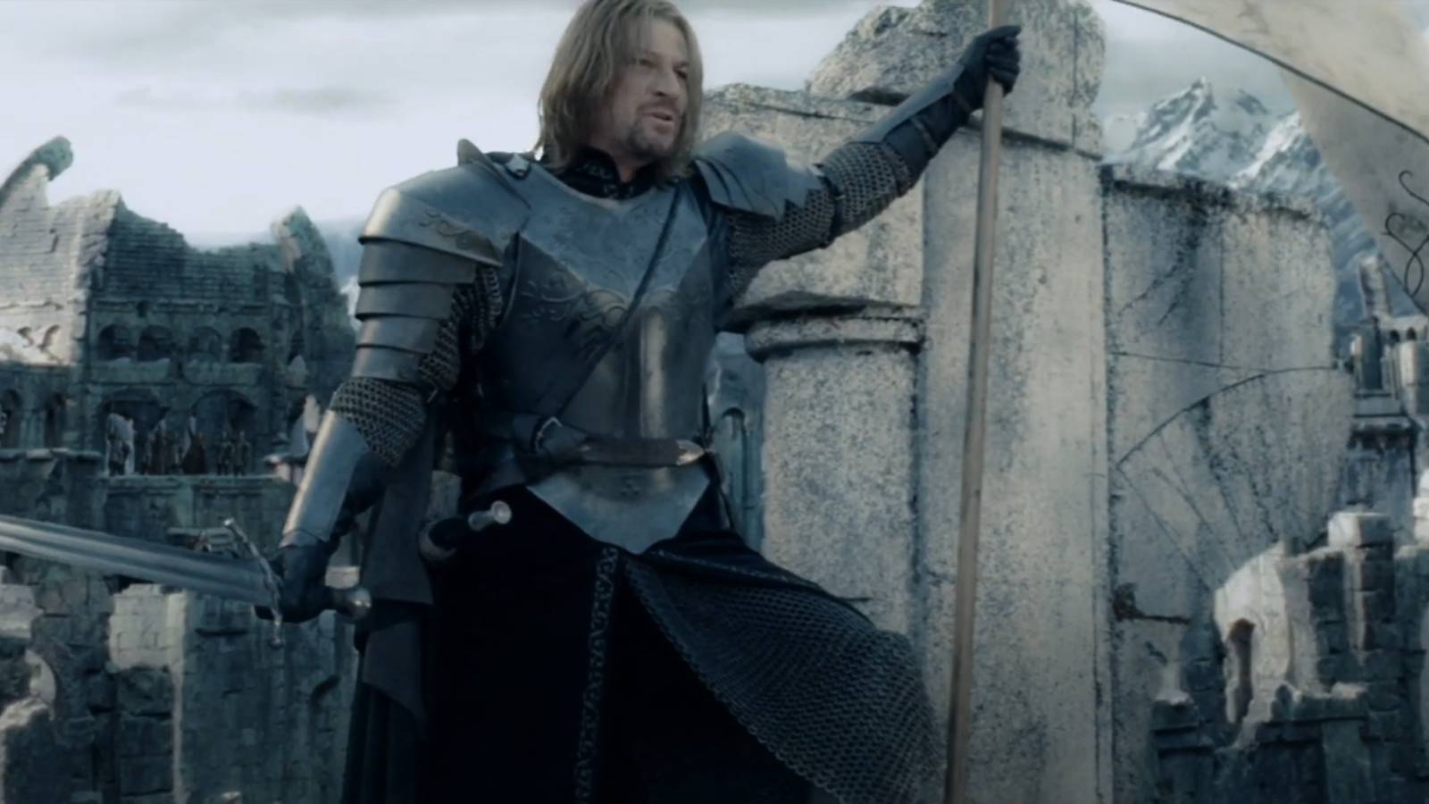 Boromir leading a charge for gondor