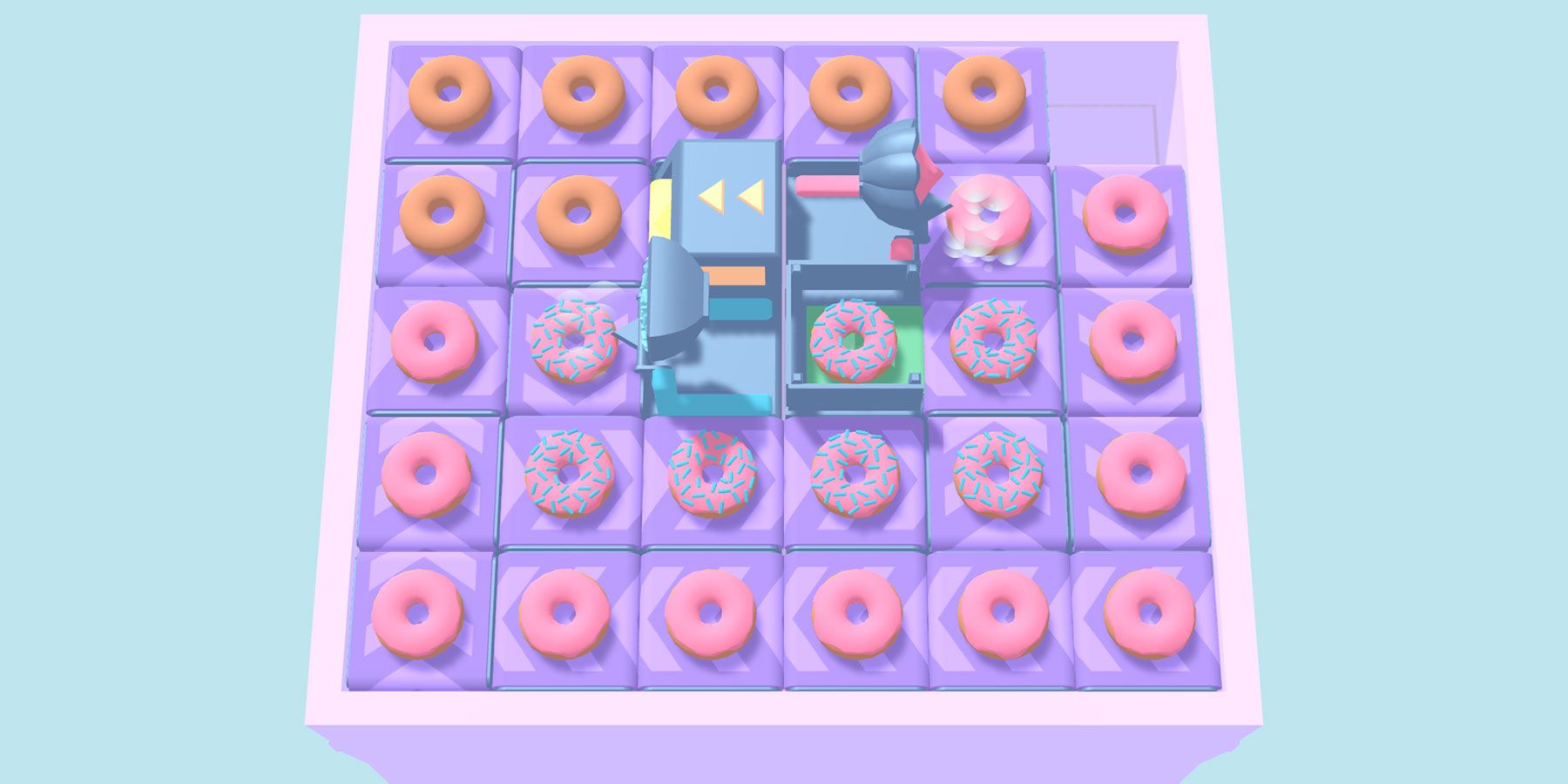 свежезамороженные-розово-голубые-посыпают-пончики-видеоигры-на-конвейерной ленте