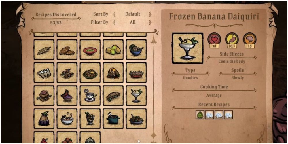 Frozen Banana Daiquiri Recipe Page from Don't Starve Together.
