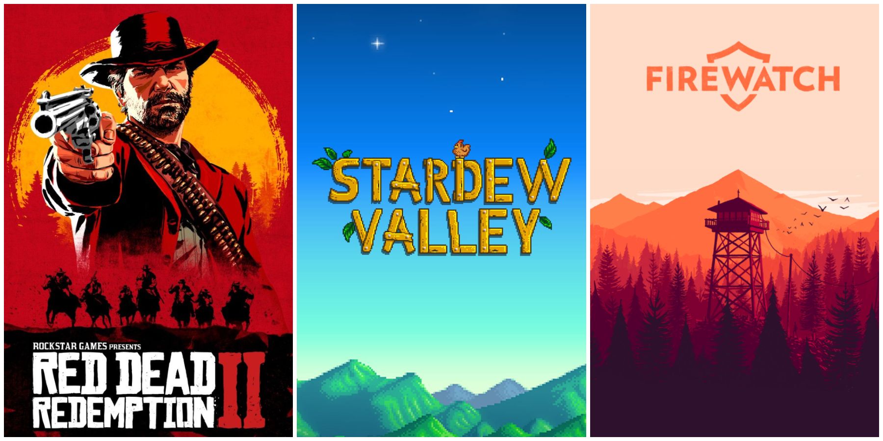 red dead redemption, stardew valley and firewatch feature image