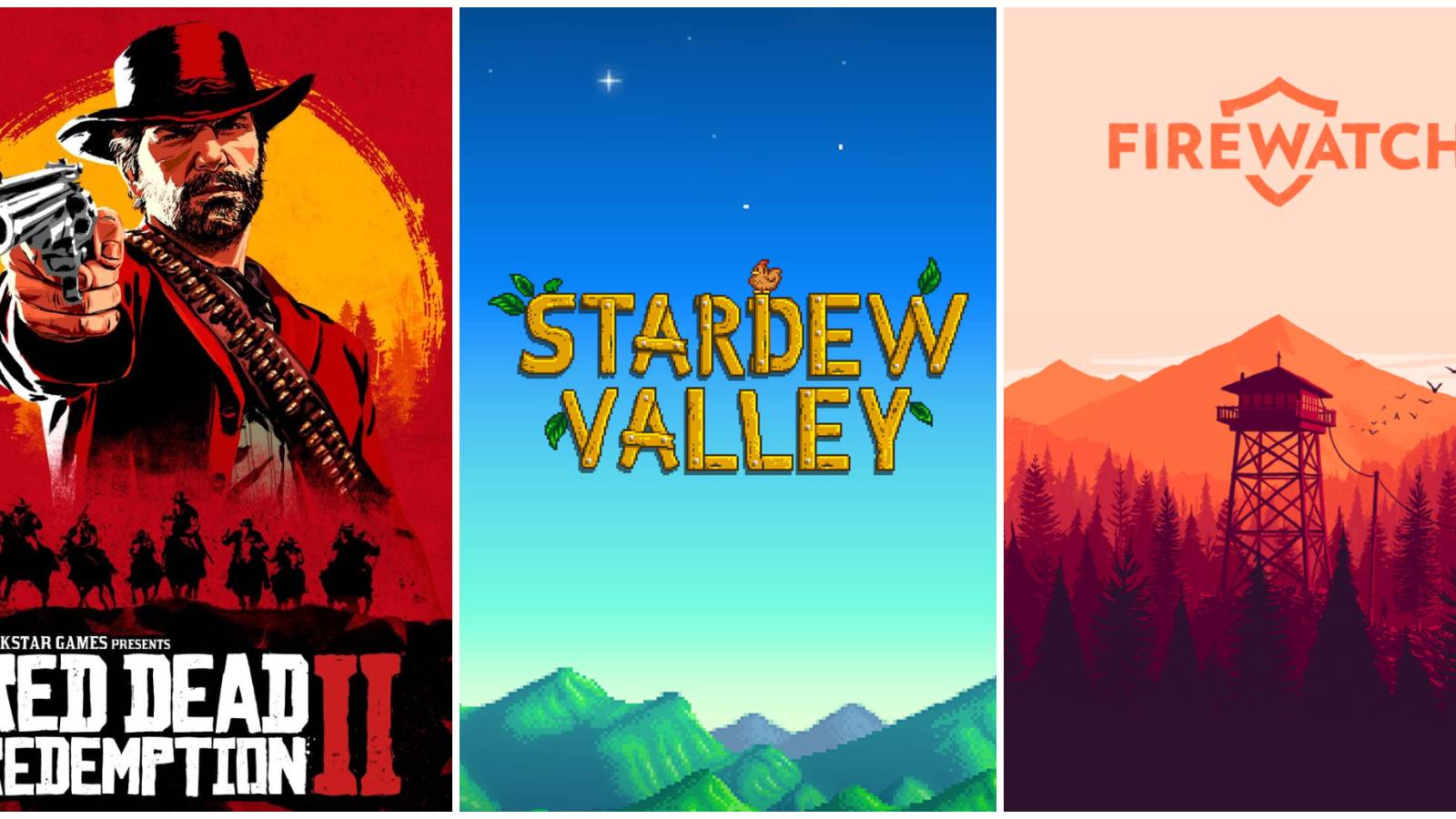 red dead redemption, stardew valley and firewatch feature image
