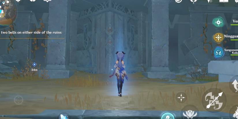 ganyu standing in front of a gate in genshin impact