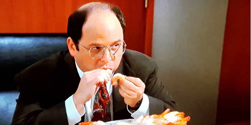 george eating shrimp