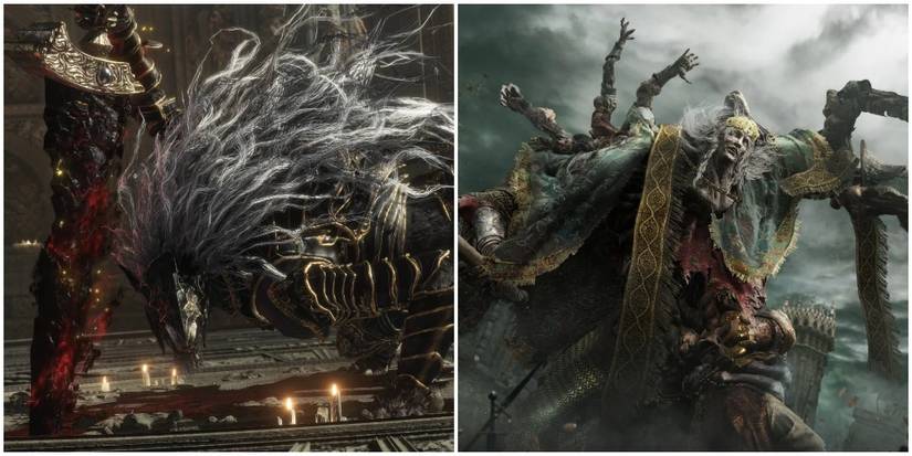 Split image of Maliketh and Godrick.