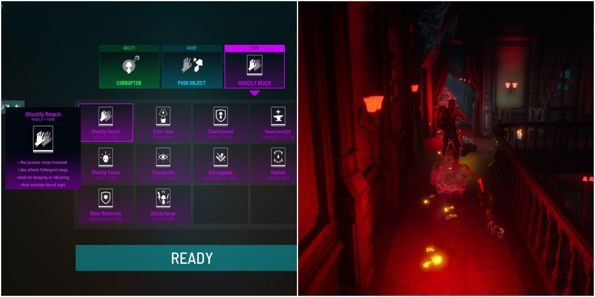 ghostly reach perk info and post midnight red ghost attacking a ghost hunter in midnight ghost hunt