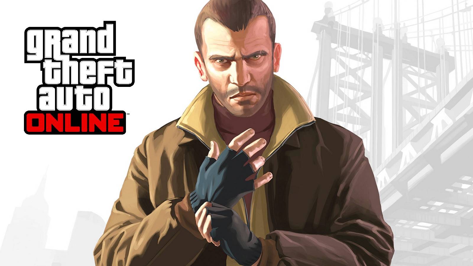 grand theft auto 4 niko bellic with gta online logo