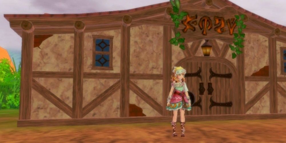 The player is stood next to a monster barn showcasing the low texture graphics in rune factory 5