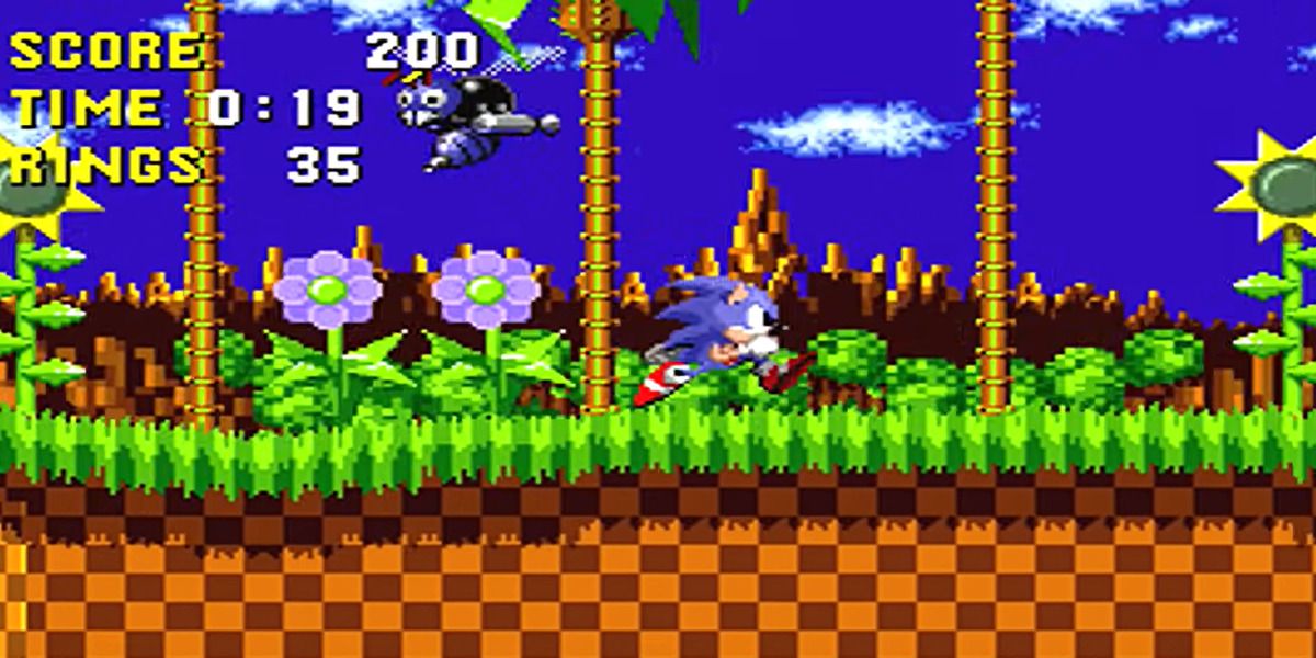 Sonic running on grass