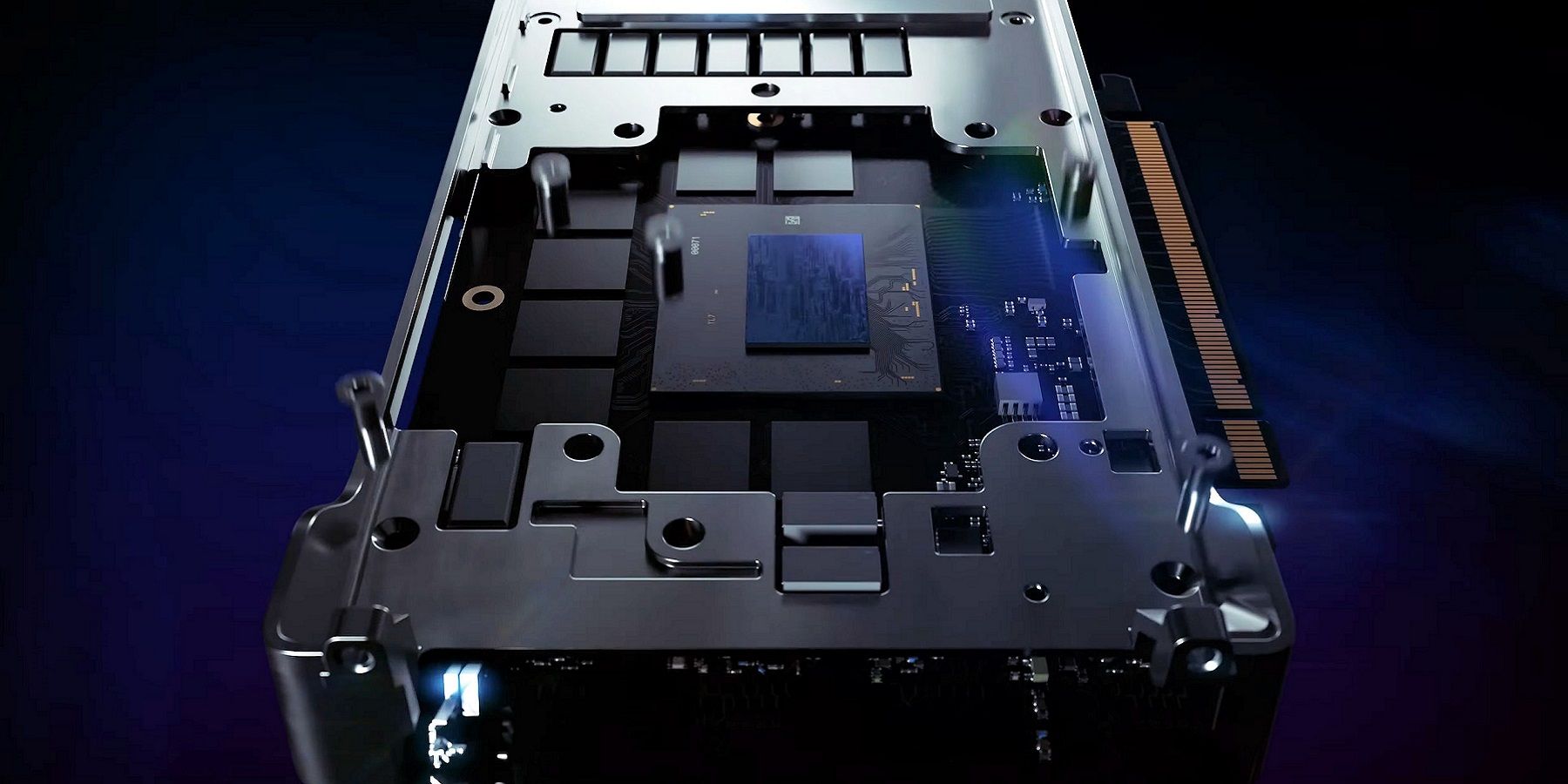 Фотография графического процессора Intel Arc для настольных ПК.