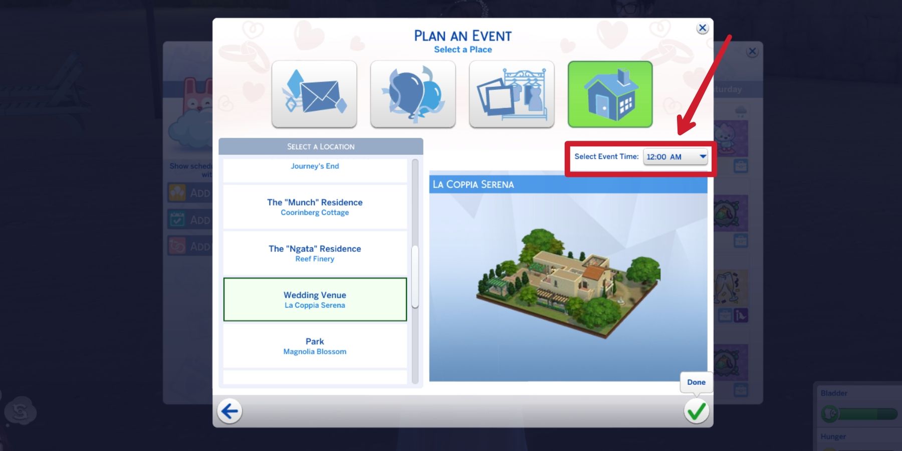 locations available for engagement dinner in the sims 4