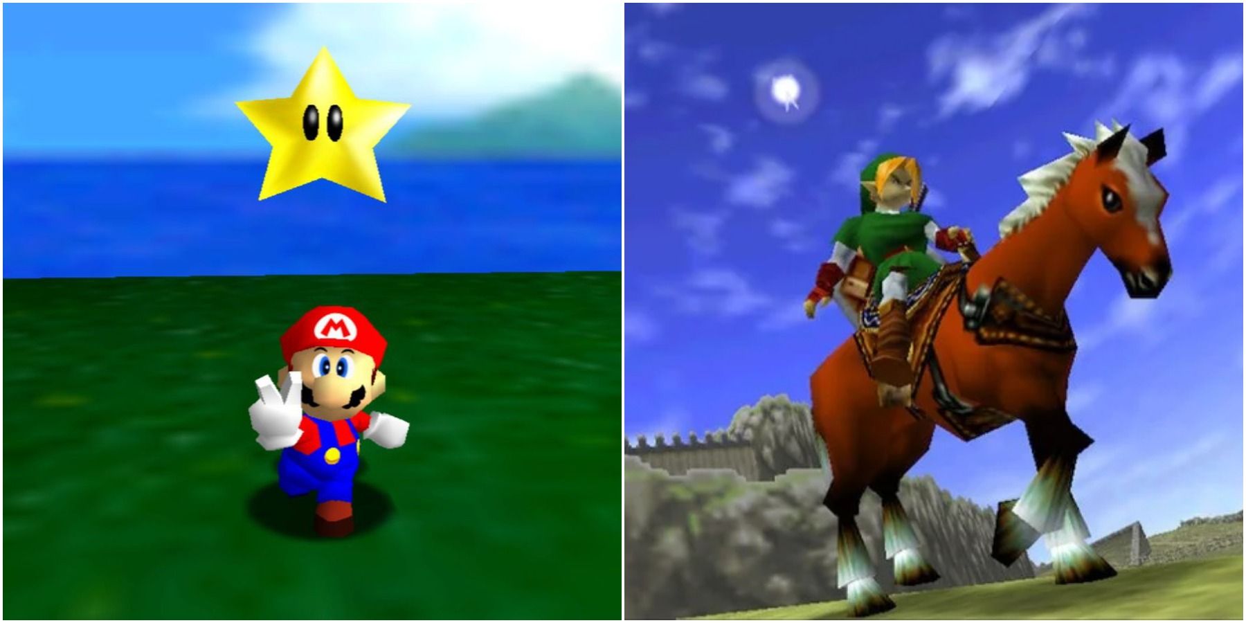 (Слева) Марио со звездой (справа) Линк с Эпоной