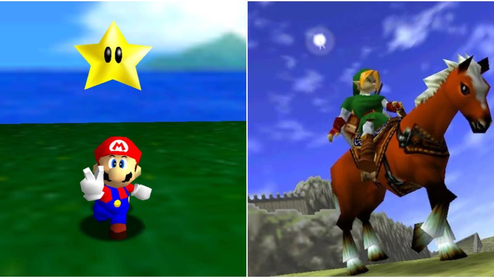 (Left) Mario with a star (Right) Link with Epona