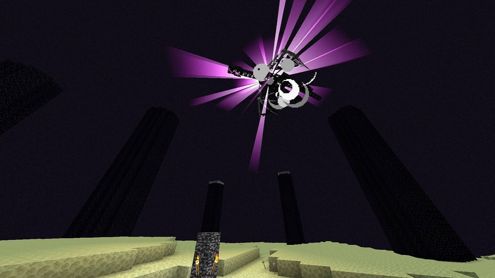 Image from Minecraft showing the Ender Dragon has been defeated.