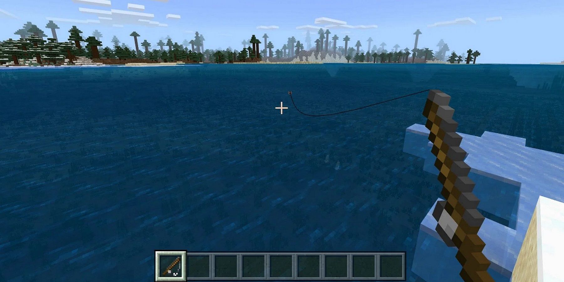 Screenshot from Minecraft showing the player fishing.