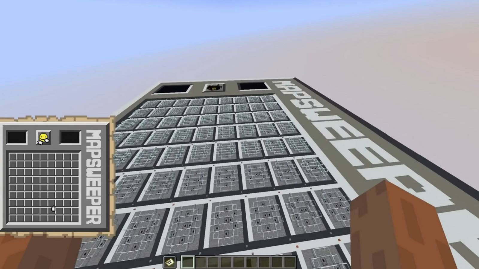 Screenshot from Minecraft showing a giant Minesweeper game.