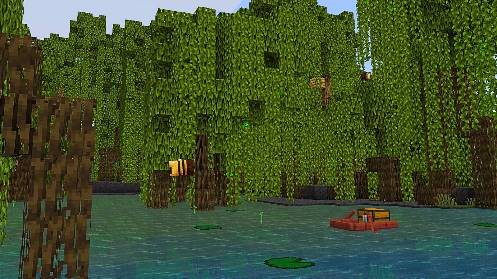 Image from Minecraft showing a swap with Mangrove trees.