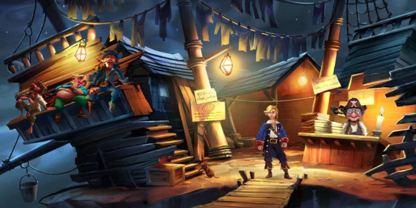 guybrush threepwood in a pirate ship shop in monkey island 2