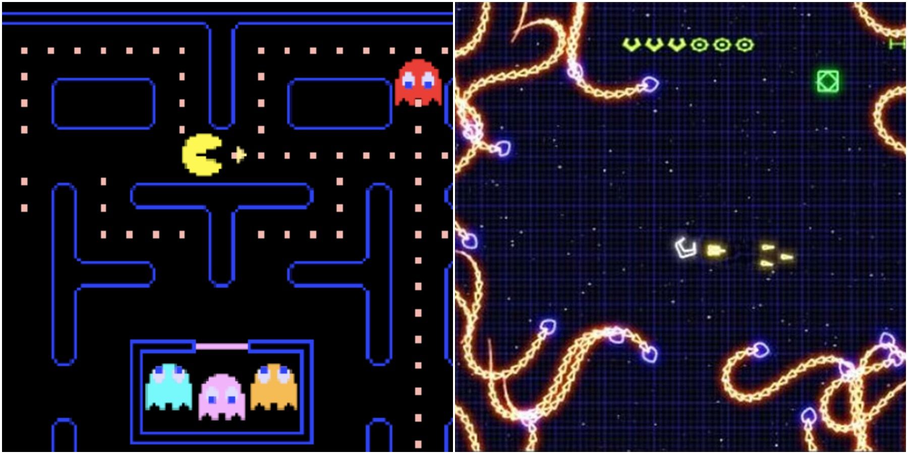 (Left) Pac-Man gameplay (Right) Geometry Wars gameplay
