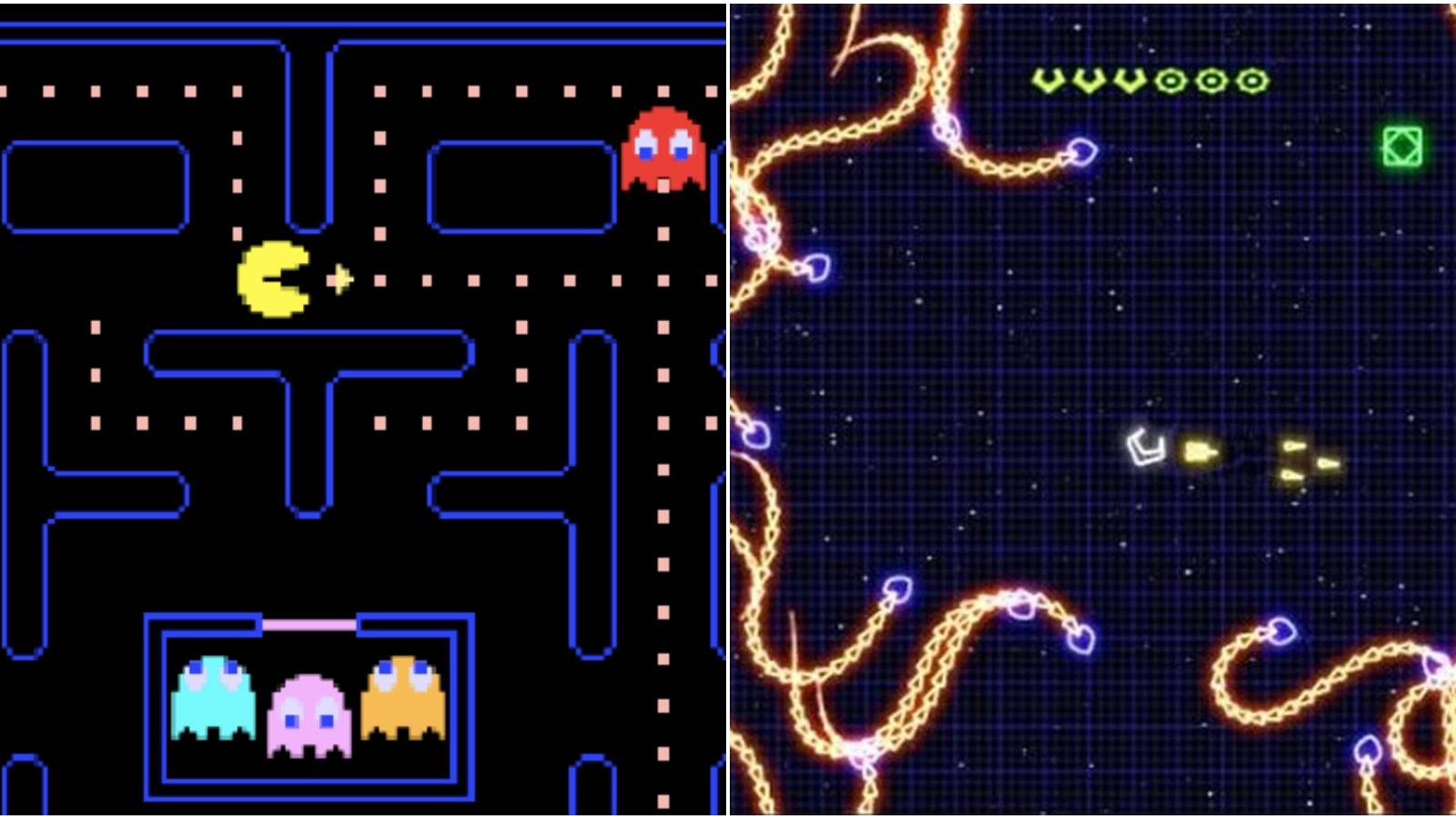 (Left) Pac-Man gameplay (Right) Geometry Wars gameplay