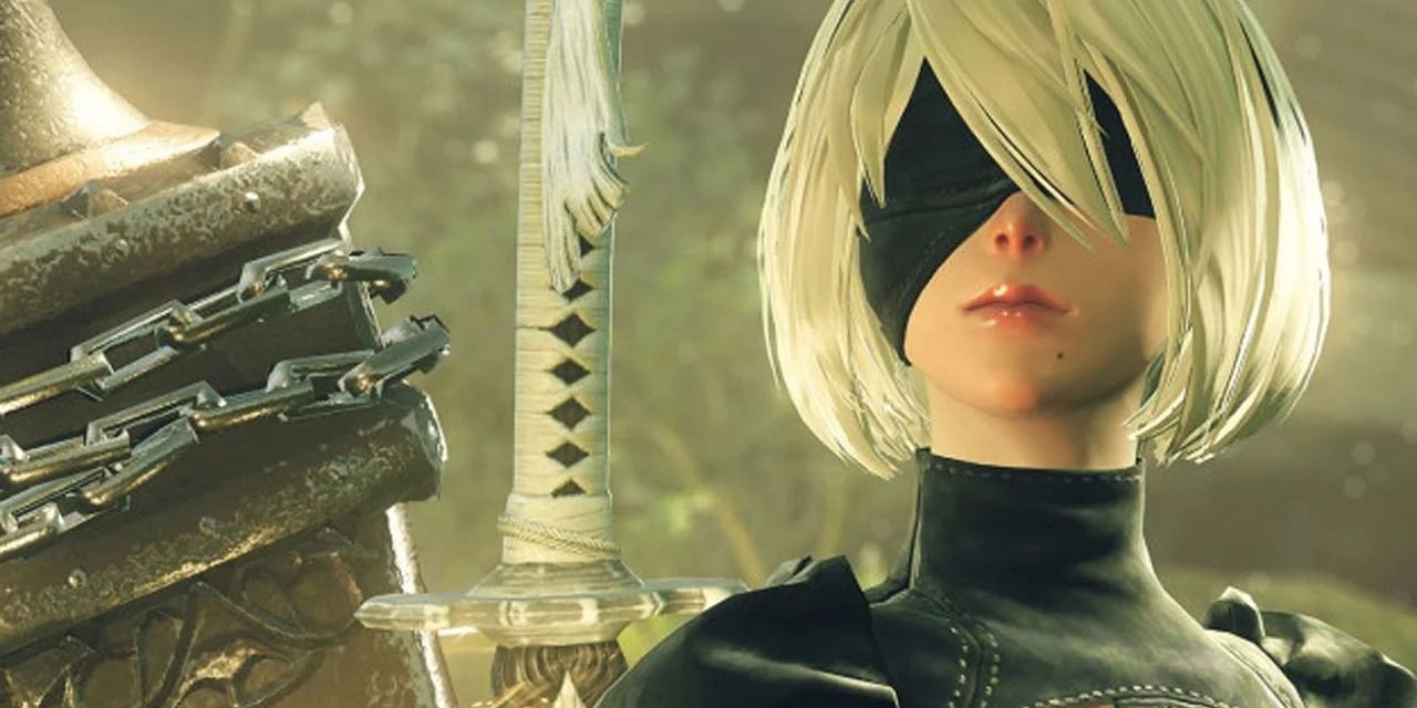 2B close up shot with her sword ready