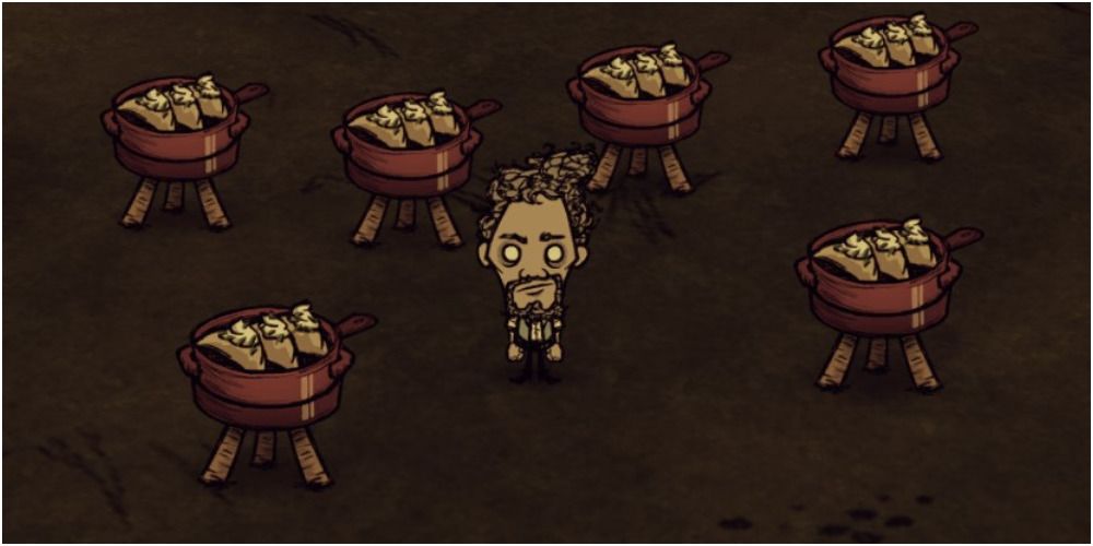 Player cooking several Pierogis in Don't Starve Together.