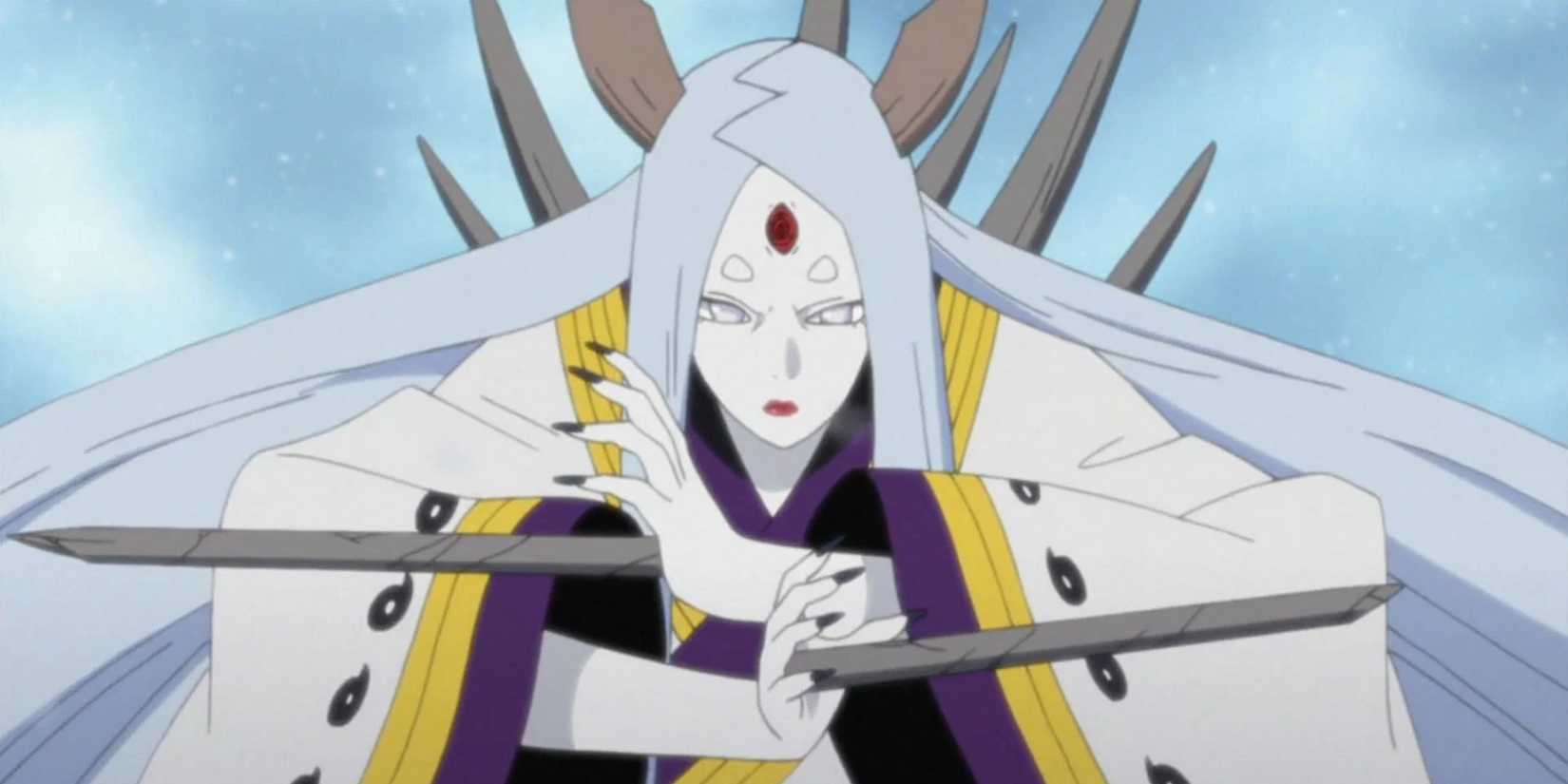 Kaguya Otsutsuki uses the All-Purpose Ash Bone Jutsu in Naruto.