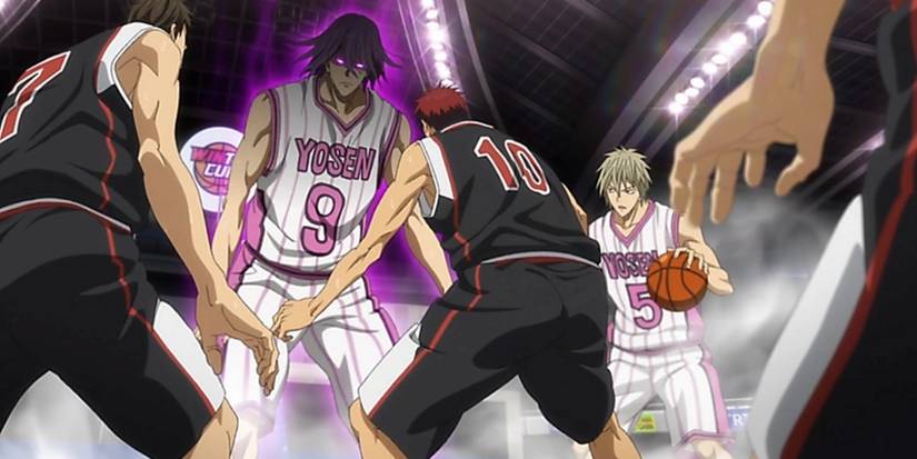 murasakibara oozing a fierce aura while facing seirin