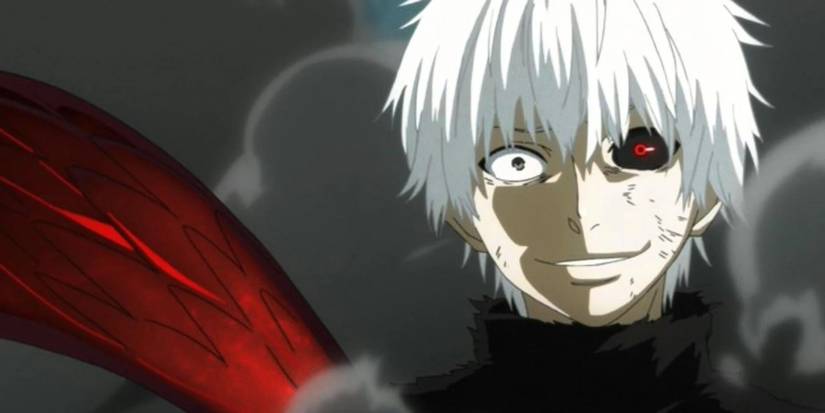 ken kaneki using his ghoul powers while smiling maniacally tokyo ghoul