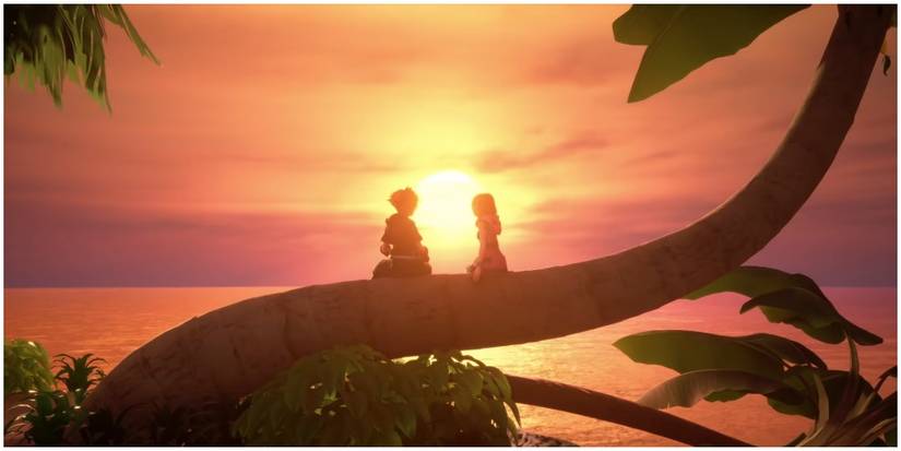 Sora and Kairi sitting on tree.