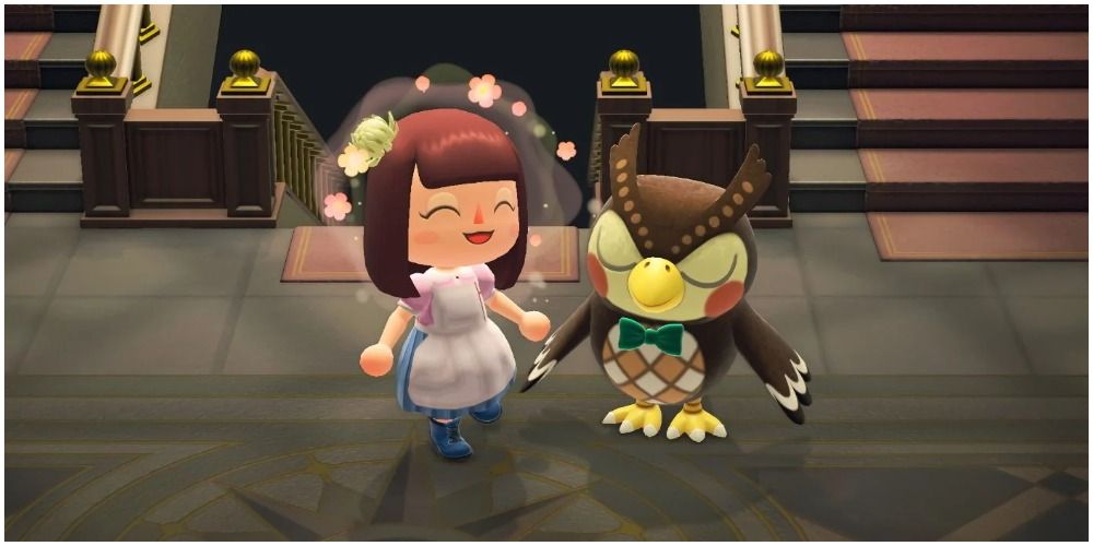 Villager next to sleeping Blathers.