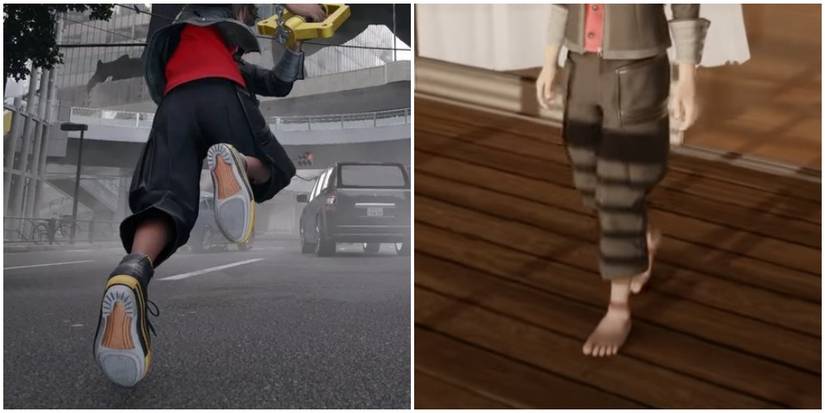Split image of Kingdom Hearts 4's Sora's feet.