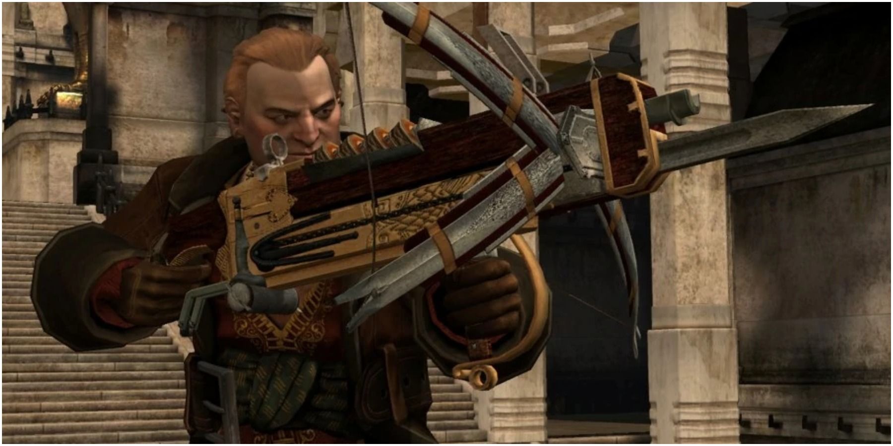 Varric with his crossbow in Dragon Age 2