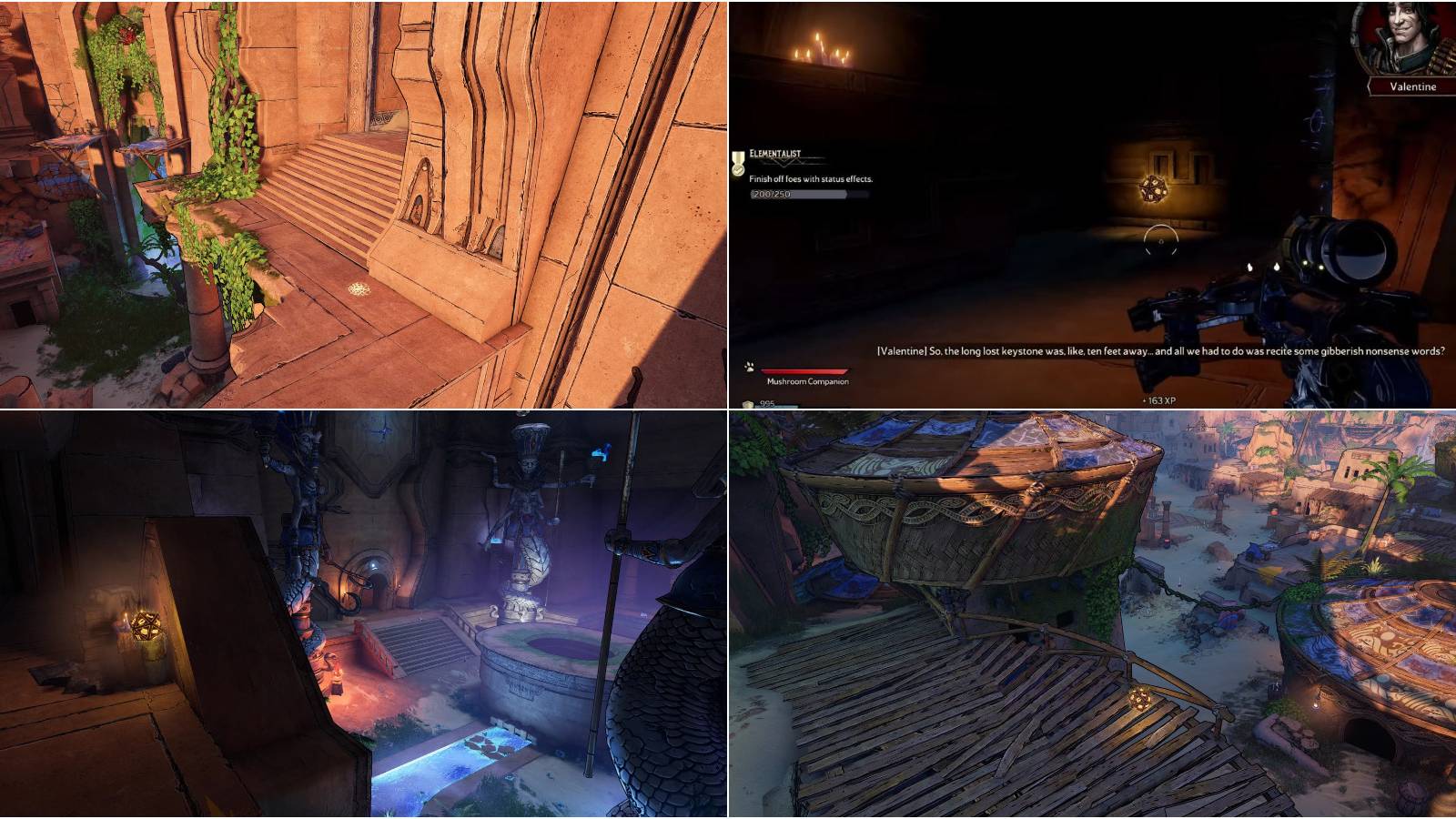 Showcase of various Lucky Dice locations in Sunfang Oasis from Tiny Tina's Wonderlands.