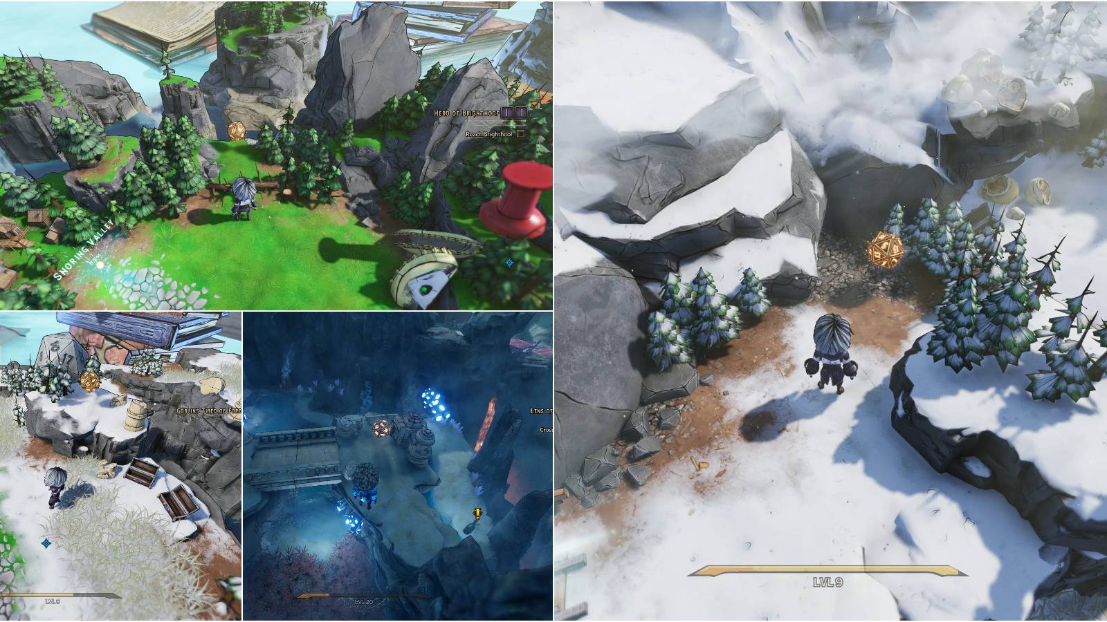 Showcase of various Lucky Dice locations in the Overworld Tiny Tina's Wonderlands