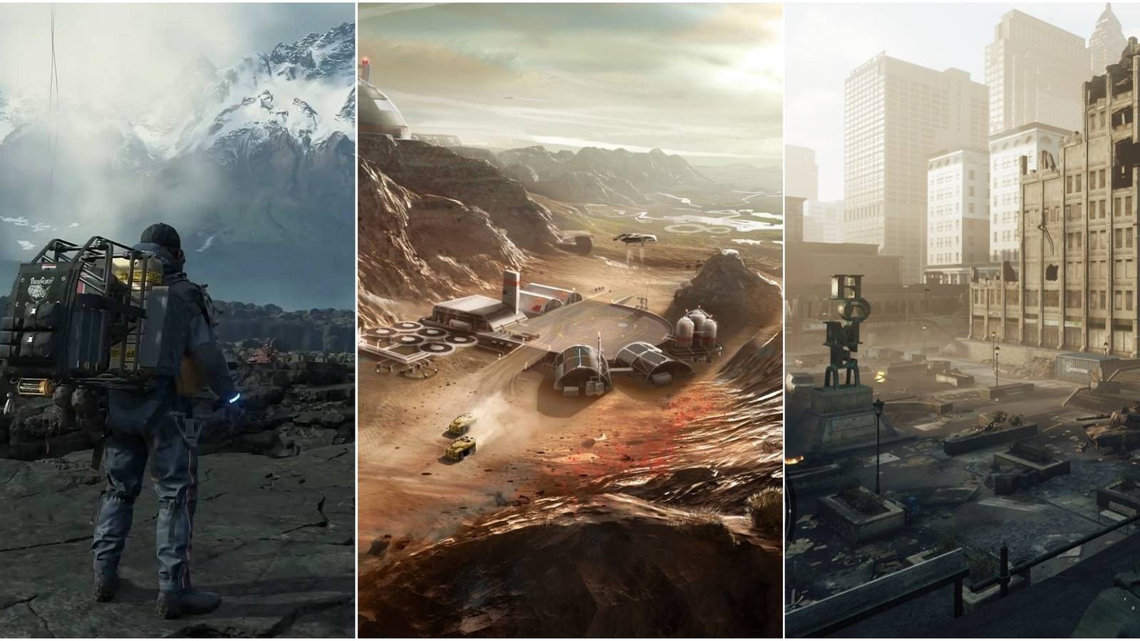 Feature image showing Death Stranding, Elite Dangerous, Homefront 