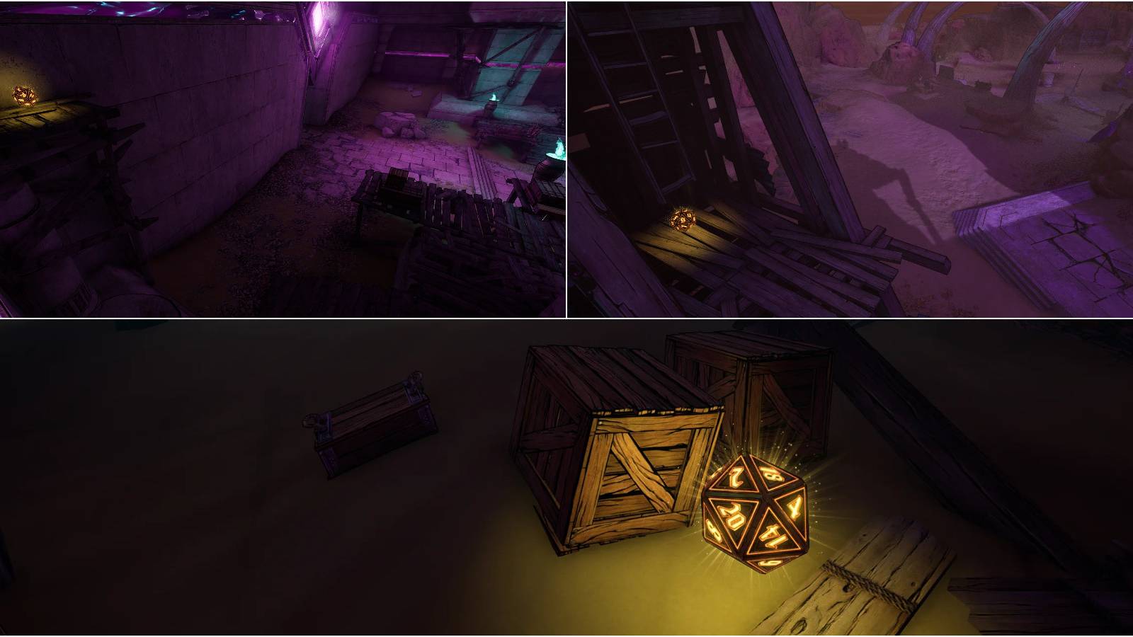 Showcase of various Lucky Dice locations in Ossu-Gol Necropolis from Tiny Tina's Wonderlands