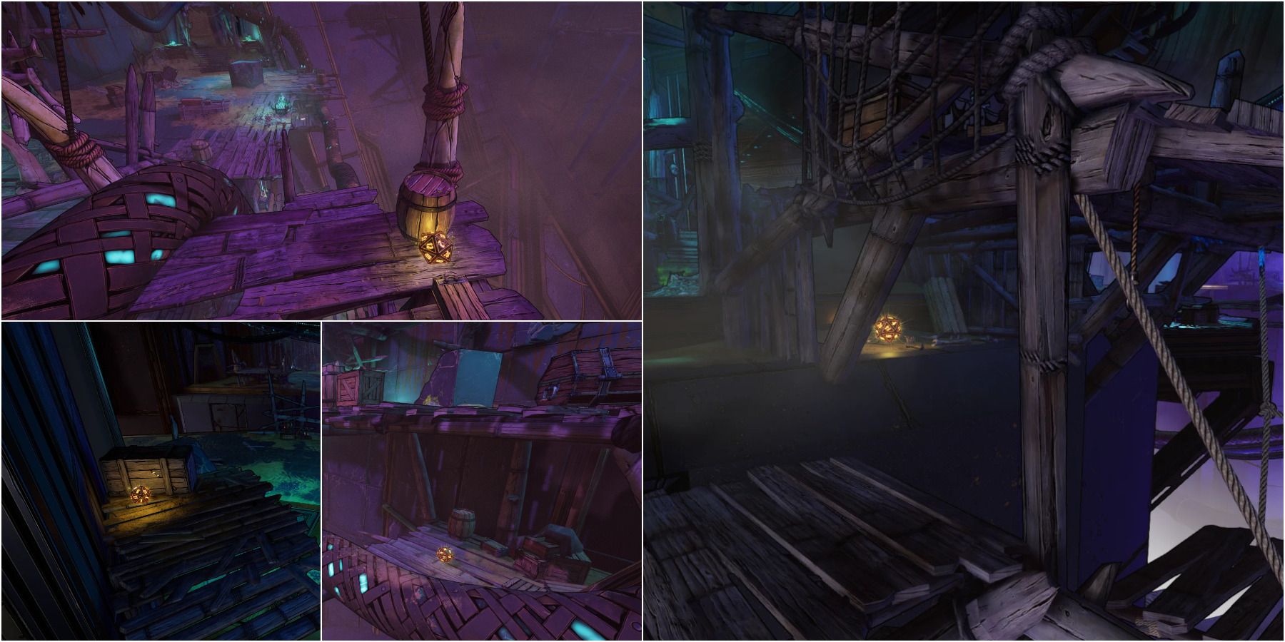 Showcase of various locations of Lucky Dices in The Fearamid from Tiny Tina's Wonderlands.