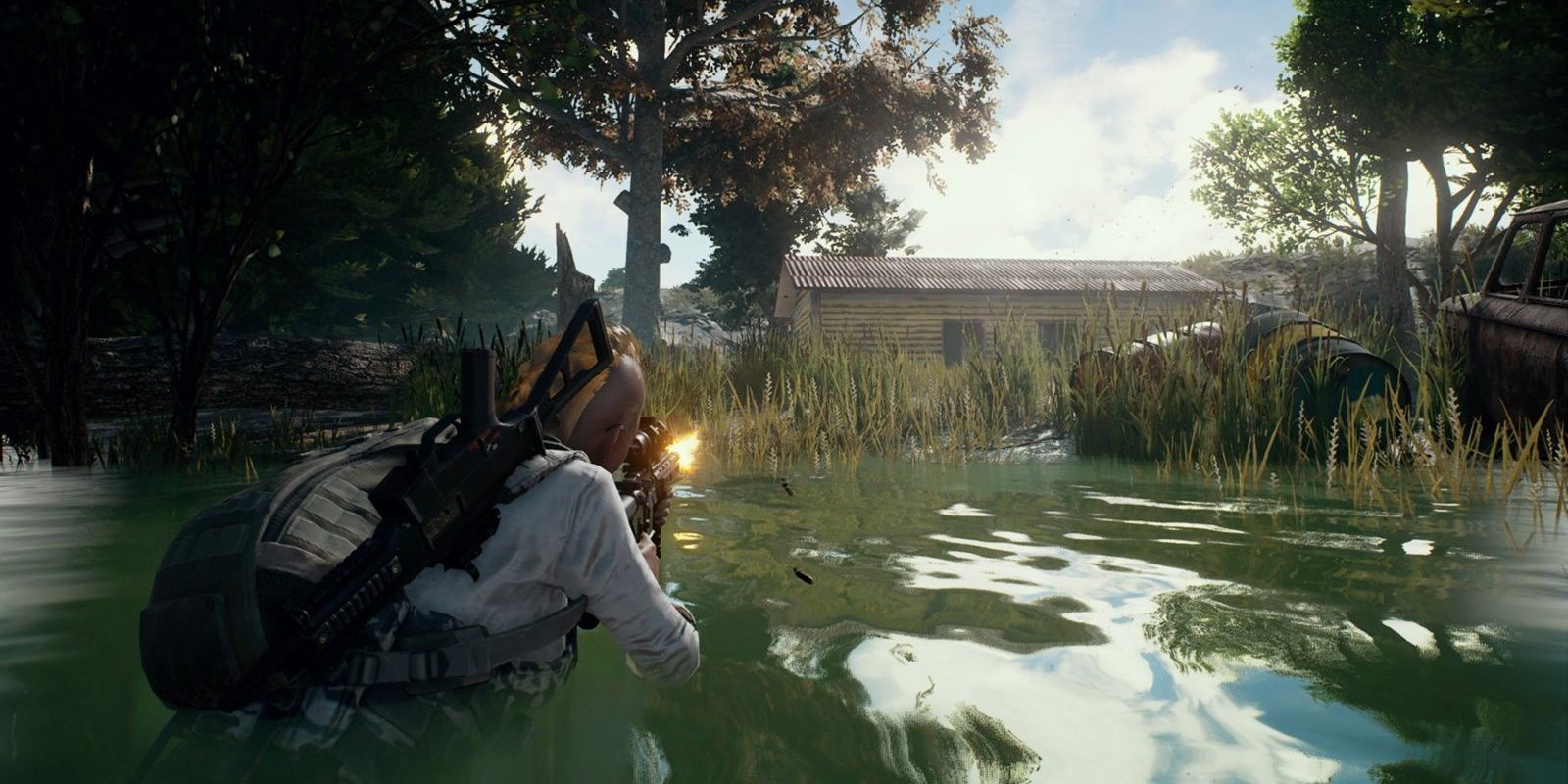 pubg player in water shooting at another 