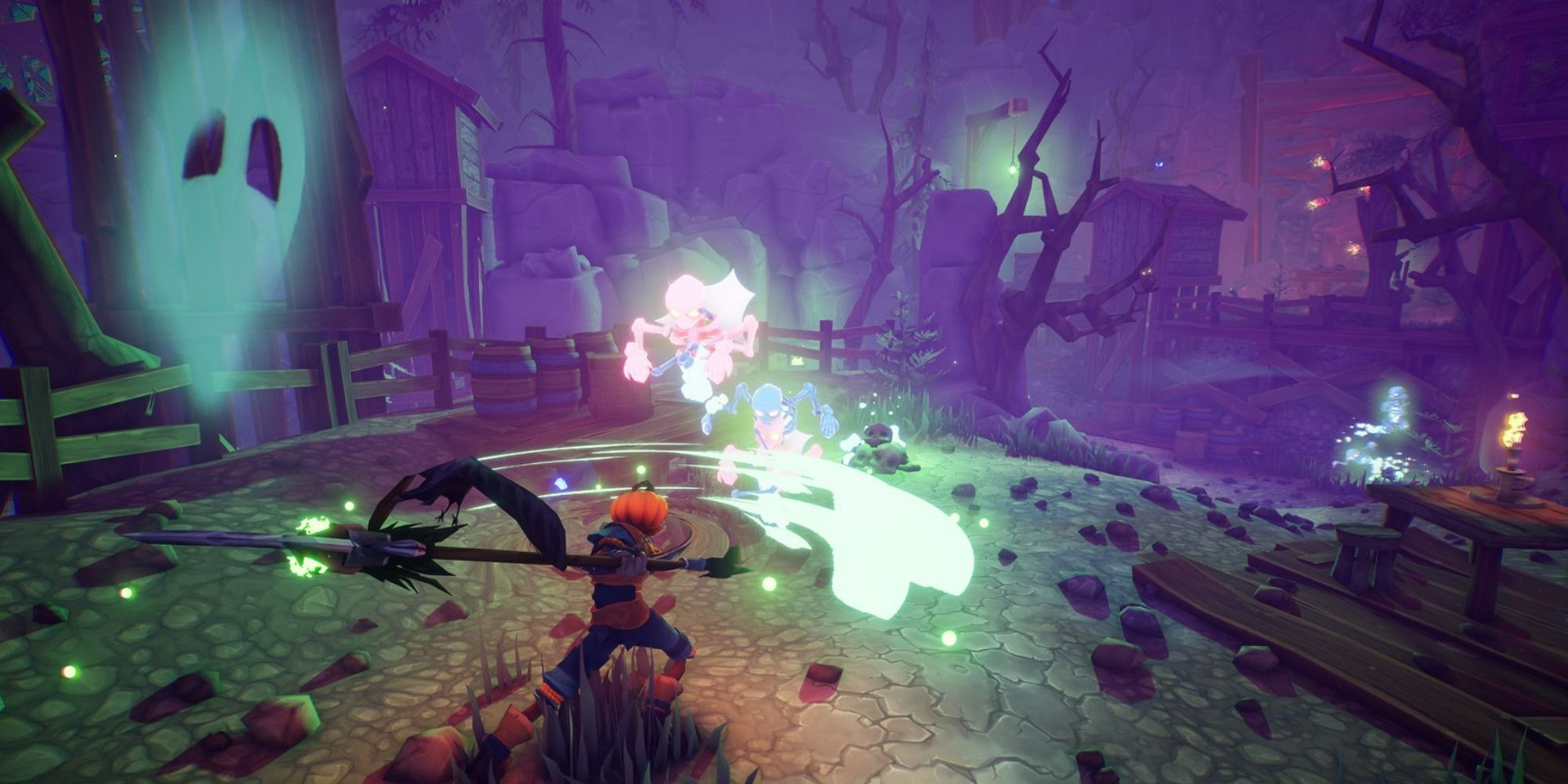 pumpkin jack smashing a ghost enemy in mine stage