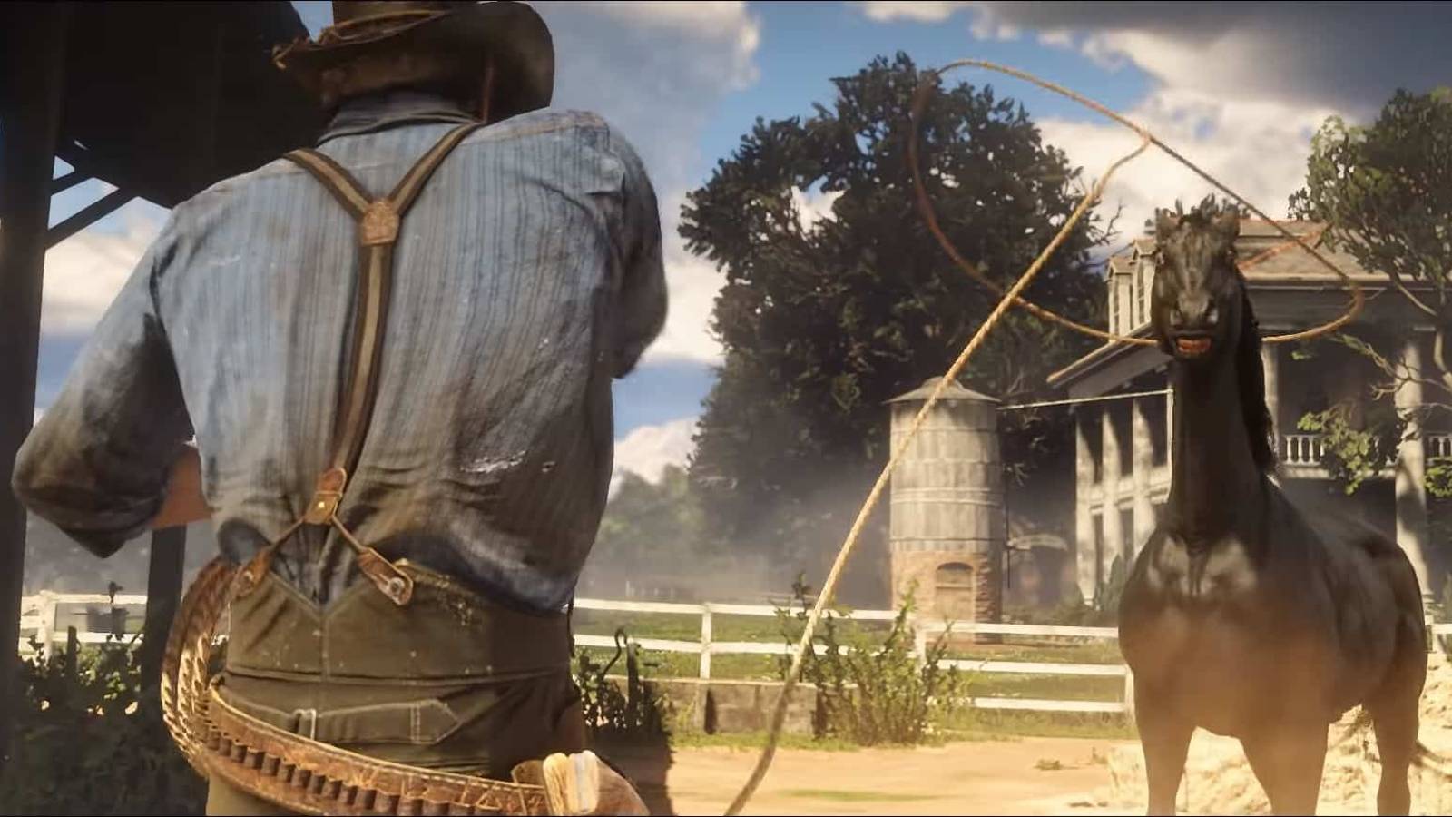 red dead online lassoing a horse