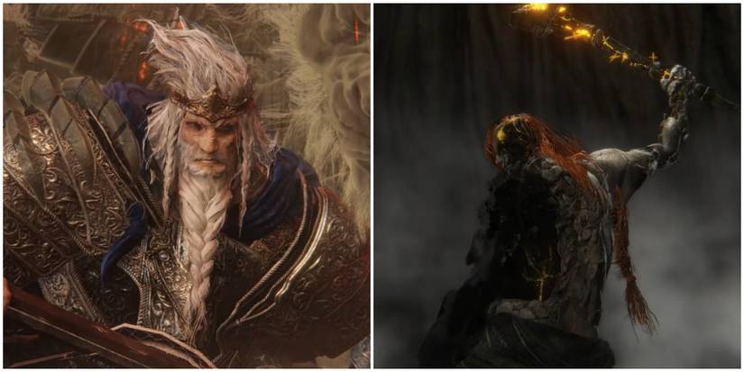 Split image of Godfrey and Radagon.