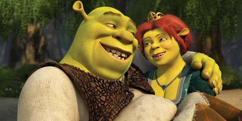 Shrek and Fiona looking at each other and smiling