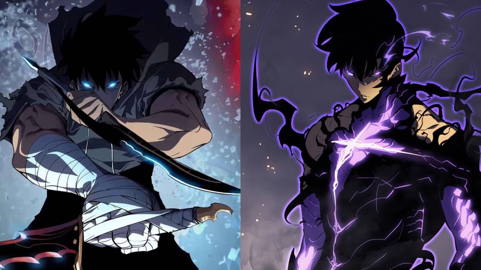 sung jin woo holding a dagger and staring fiercely