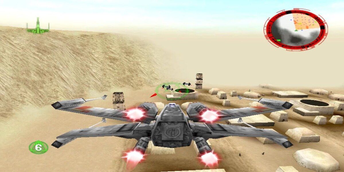 Third-person view of an X-Wing