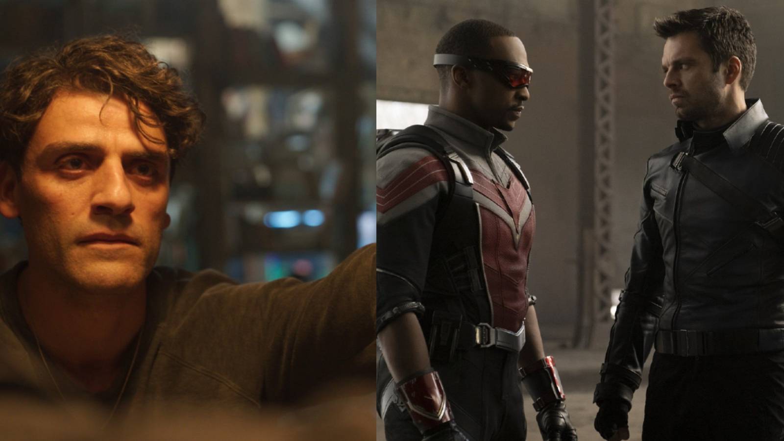 Steven Grant, Sam Wilson, and Bucky Barnes split image