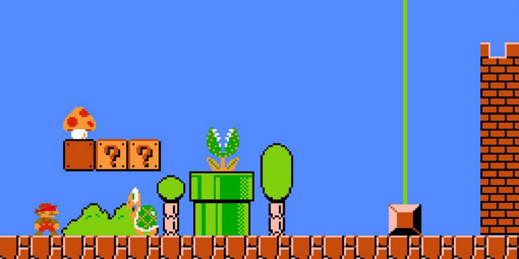 Image from Super Mario Bros showing the titular Mario wearing a small red blindfold.